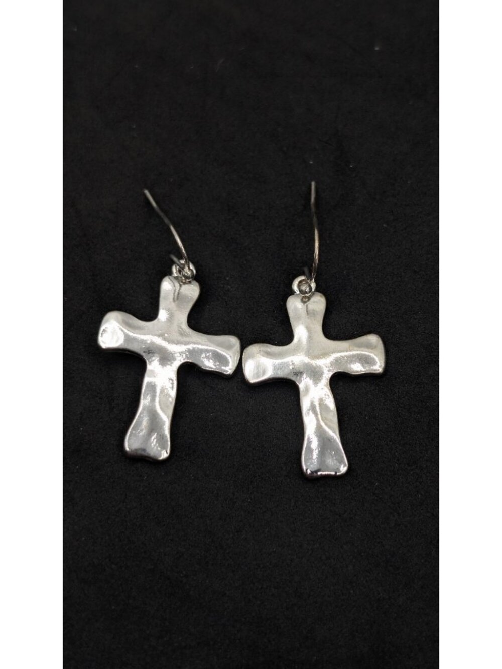 Earrings Cross Textured Silver Tone Metal Drop Dangle  steampunk retro